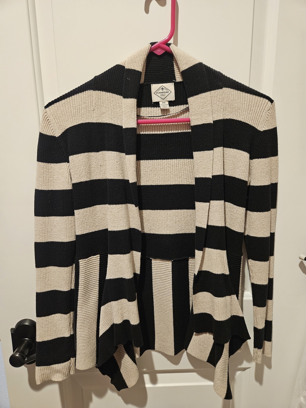 St. John's Bay Black & Cream Striped Open-Front Cardigan